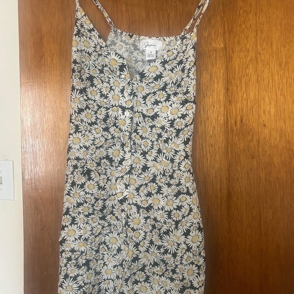 Japna Black & White Daisy Print Mini Dress with Yellow Centers